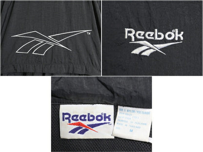 90s リーボック フルジップ ナイロン ジャケット メンズ M / オールド REEBOK ウインドブレーカー シャカシャカ ジャンパー 収納 フード 黒