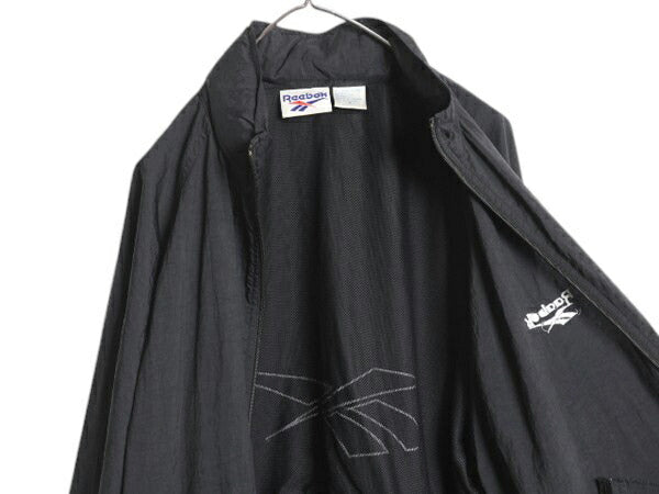 90s リーボック フルジップ ナイロン ジャケット メンズ M / オールド REEBOK ウインドブレーカー シャカシャカ ジャンパー 収納 フード 黒
