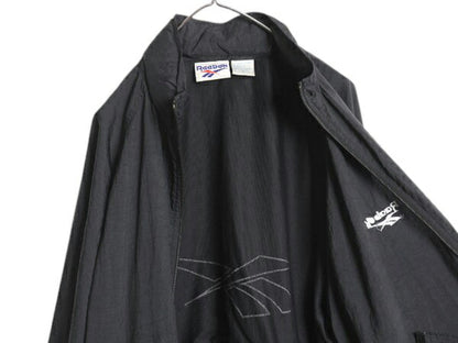 90s リーボック フルジップ ナイロン ジャケット メンズ M / オールド REEBOK ウインドブレーカー シャカシャカ ジャンパー 収納 フード 黒