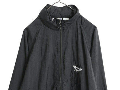 90s リーボック フルジップ ナイロン ジャケット メンズ M / オールド REEBOK ウインドブレーカー シャカシャカ ジャンパー 収納 フード 黒
