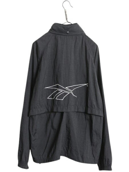 90s リーボック フルジップ ナイロン ジャケット メンズ M / オールド REEBOK ウインドブレーカー シャカシャカ ジャンパー 収納 フード 黒