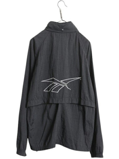90s リーボック フルジップ ナイロン ジャケット メンズ M / オールド REEBOK ウインドブレーカー シャカシャカ ジャンパー 収納 フード 黒