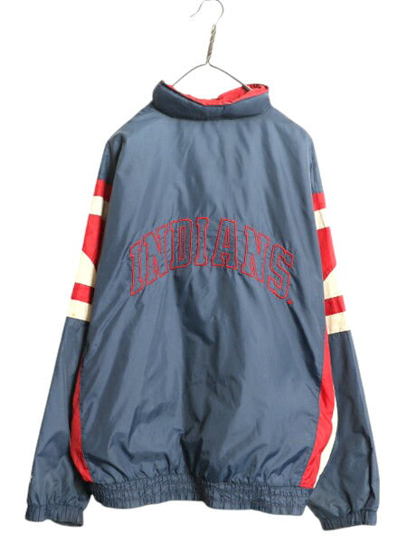 90s MLB オフィシャル スターター インディアンズ ナイロン ジャケット メンズ L 古着 オールド STARTER フルジップ スタジャン 大リーグ