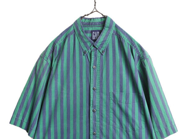 90s OLD GAP ストライプ 3点留め ボタンダウン 半袖 シャツ メンズ L 90年代 オールド ギャップ 旧タグ コットン ポケット付き 2トーン BD
