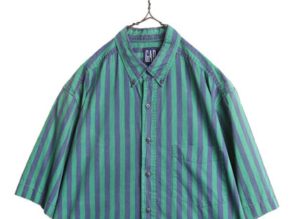 90s OLD GAP ストライプ 3点留め ボタンダウン 半袖 シャツ メンズ L 90年代 オールド ギャップ 旧タグ コットン ポケット付き 2トーン BD