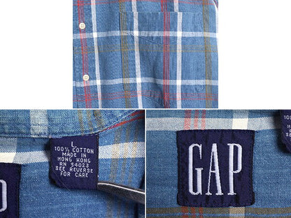 90s OLD GAP チェック 長袖 ボタンダウン シャツ メンズ L / 90年代 オールド ギャップ 紺タグ 旧タグ コットン ポケット付き マルチカラー