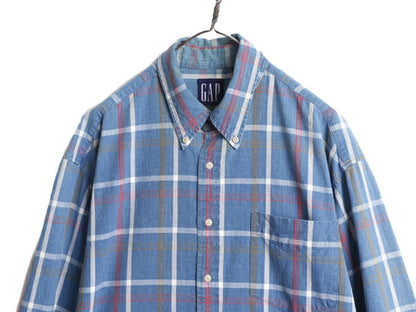 90s OLD GAP チェック 長袖 ボタンダウン シャツ メンズ L / 90年代 オールド ギャップ 紺タグ 旧タグ コットン ポケット付き マルチカラー