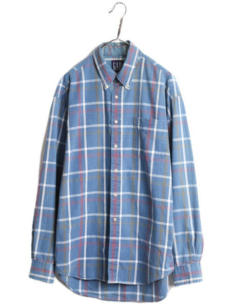 90s OLD GAP チェック 長袖 ボタンダウン シャツ メンズ L / 90年代 オールド ギャップ 紺タグ 旧タグ コットン ポケット付き マルチカラー
