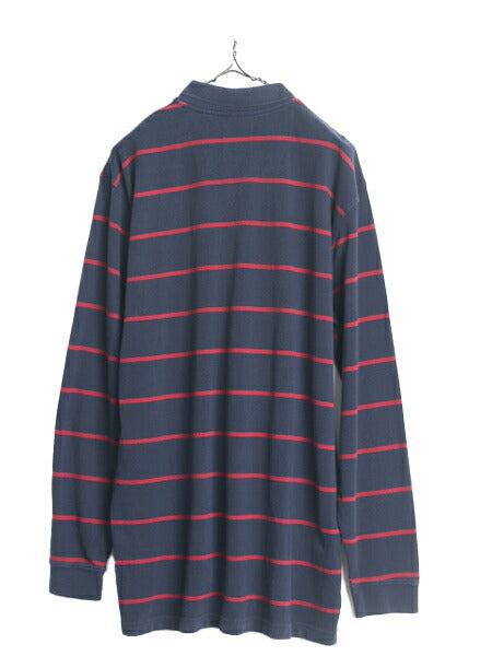 ブルックスブラザーズ ボーダー 鹿の子 長袖 ポロシャツ メンズ XXL Brooks Brothers 長袖シャツ 大きいサイズ ワンポイント 2トーン 紺 赤