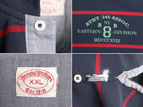 ブルックスブラザーズ ボーダー 鹿の子 長袖 ポロシャツ メンズ XXL Brooks Brothers 長袖シャツ 大きいサイズ ワンポイント 2トーン 紺 赤