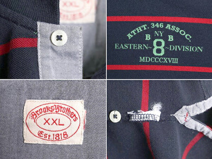 ブルックスブラザーズ ボーダー 鹿の子 長袖 ポロシャツ メンズ XXL Brooks Brothers 長袖シャツ 大きいサイズ ワンポイント 2トーン 紺 赤