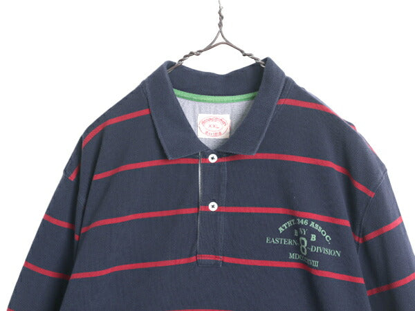 ブルックスブラザーズ ボーダー 鹿の子 長袖 ポロシャツ メンズ XXL Brooks Brothers 長袖シャツ 大きいサイズ ワンポイント 2トーン 紺 赤