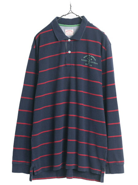 ブルックスブラザーズ ボーダー 鹿の子 長袖 ポロシャツ メンズ XXL Brooks Brothers 長袖シャツ 大きいサイズ ワンポイント 2トーン 紺 赤