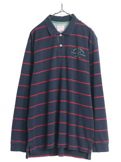ブルックスブラザーズ ボーダー 鹿の子 長袖 ポロシャツ メンズ XXL Brooks Brothers 長袖シャツ 大きいサイズ ワンポイント 2トーン 紺 赤