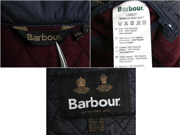 バブアー 中綿 ナイロン キルティング ベスト レディース L 程/ 古着 Barbour 2ワラント 裏 フリース フルジップ 重ね着 前開き ハイネック