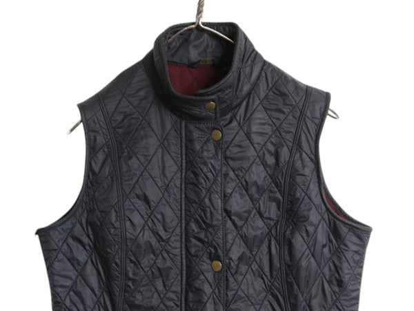 バブアー 中綿 ナイロン キルティング ベスト レディース L 程/ 古着 Barbour 2ワラント 裏 フリース フルジップ 重ね着 前開き ハイネック