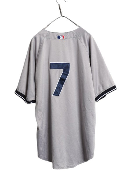 ヤンキース ベースボール シャツ メンズ XXL 程/ MLB オフィシャル マジェスティック 大リーグ ユニフォーム ゲームシャツ 大きいサイズ 灰