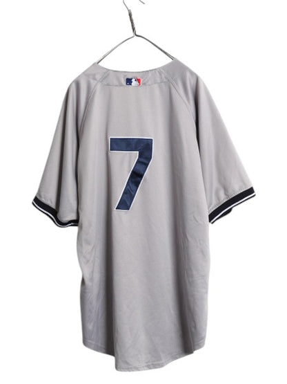 ヤンキース ベースボール シャツ メンズ XXL 程/ MLB オフィシャル マジェスティック 大リーグ ユニフォーム ゲームシャツ 大きいサイズ 灰