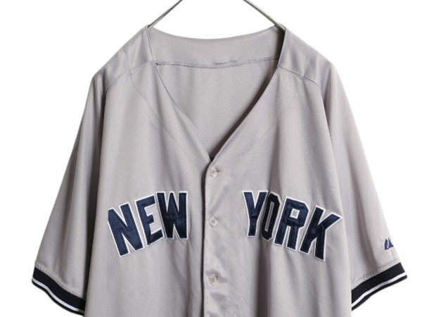 ヤンキース ベースボール シャツ メンズ XXL 程/ MLB オフィシャル マジェスティック 大リーグ ユニフォーム ゲームシャツ 大きいサイズ 灰
