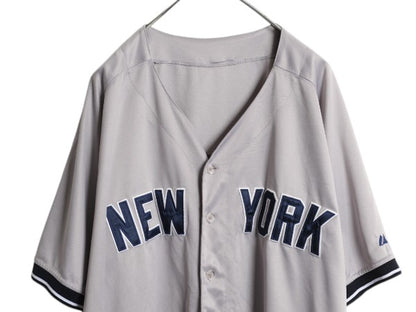 ヤンキース ベースボール シャツ メンズ XXL 程/ MLB オフィシャル マジェスティック 大リーグ ユニフォーム ゲームシャツ 大きいサイズ 灰