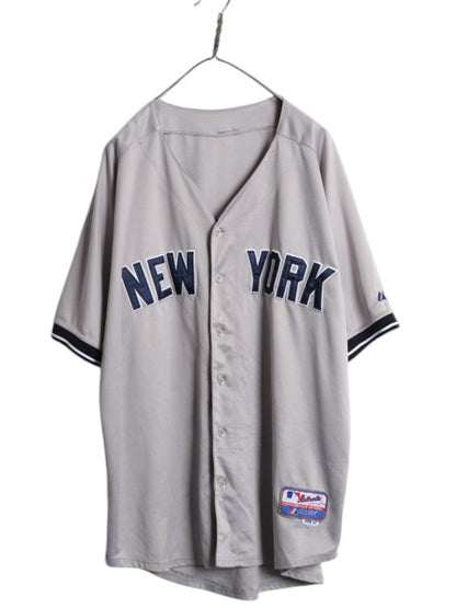 ヤンキース ベースボール シャツ メンズ XXL 程/ MLB オフィシャル マジェスティック 大リーグ ユニフォーム ゲームシャツ 大きいサイズ 灰