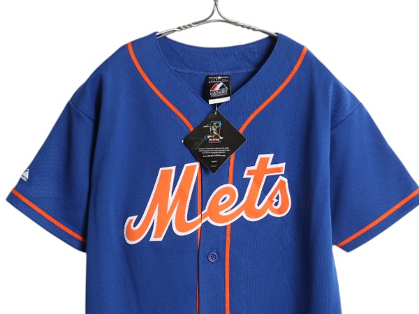 デッドストック USA製 メッツ ベースボール シャツ キッズ XL メンズ S 程 新品 MLB オフィシャル マジェスティック 大リーグ ユニフォーム