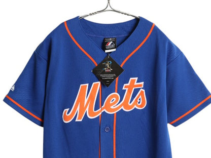 デッドストック USA製 メッツ ベースボール シャツ キッズ XL メンズ S 程 新品 MLB オフィシャル マジェスティック 大リーグ ユニフォーム