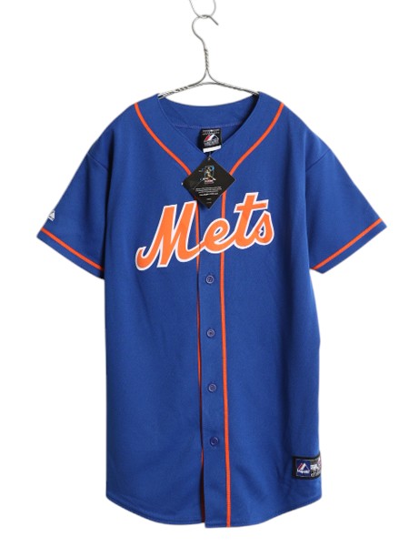 デッドストック USA製 メッツ ベースボール シャツ キッズ XL メンズ S 程 新品 MLB オフィシャル マジェスティック 大リーグ ユニフォーム