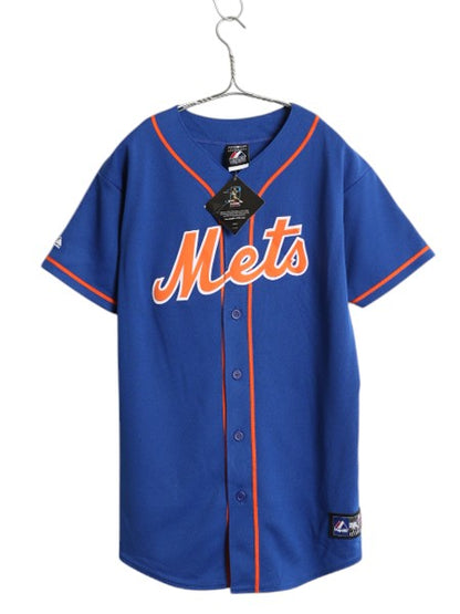 デッドストック USA製 メッツ ベースボール シャツ キッズ XL メンズ S 程 新品 MLB オフィシャル マジェスティック 大リーグ ユニフォーム