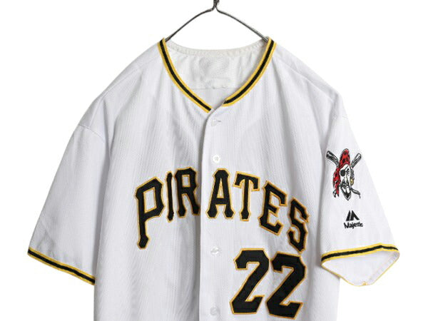 パイレーツ ベースボール シャツ メンズ L 程/ MLB オフィシャル マジェスティック 大リーグ ユニフォーム ゲームシャツ ジャージ 重ね着