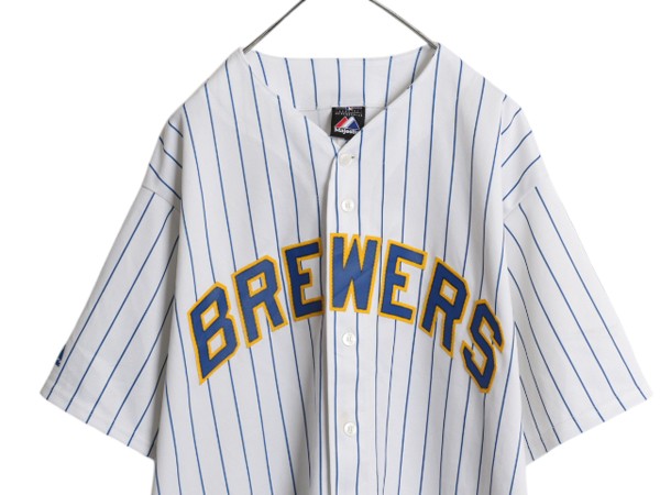 ブルワーズ ベースボール シャツ メンズ XL 大リーグ オフィシャル MLB マジェスティック ユニフォーム ゲームシャツ ジャージ 半袖シャツ