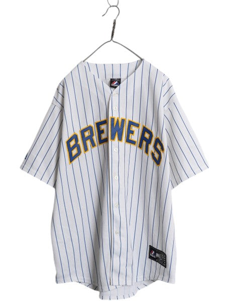 ブルワーズ ベースボール シャツ メンズ XL 大リーグ オフィシャル MLB マジェスティック ユニフォーム ゲームシャツ ジャージ 半袖シャツ