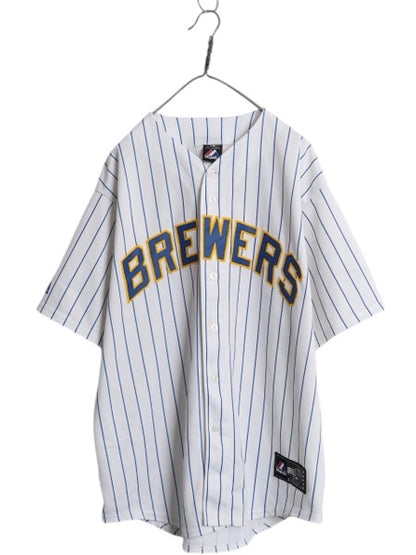 ブルワーズ ベースボール シャツ メンズ XL 大リーグ オフィシャル MLB マジェスティック ユニフォーム ゲームシャツ ジャージ 半袖シャツ
