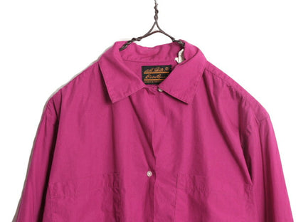 80s USA製 エディーバウアー ループ留め オープンカラー 長袖 シャツ レディース S / 80年代 Eddie Bauer ヴィンテージ ポケット付き 無地