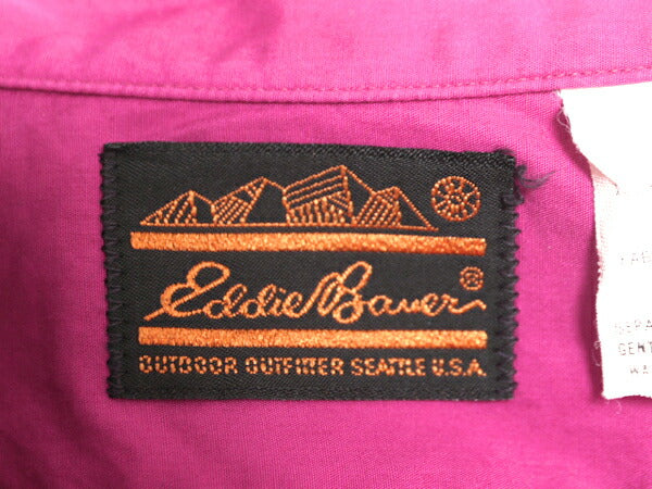 80s USA製 エディーバウアー ループ留め オープンカラー 長袖 シャツ レディース S / 80年代 Eddie Bauer ヴィンテージ ポケット付き 無地