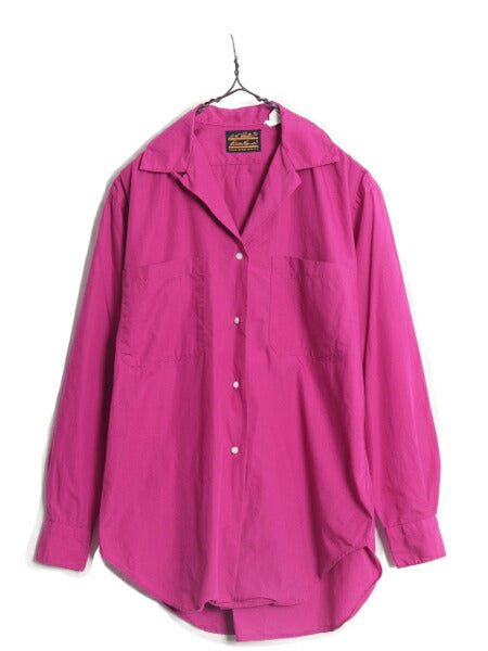80s USA製 エディーバウアー ループ留め オープンカラー 長袖 シャツ レディース S / 80年代 Eddie Bauer ヴィンテージ ポケット付き 無地