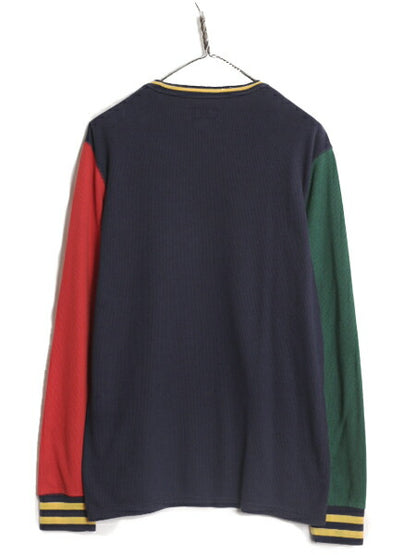 クッキー クレスト ポロ ラルフローレン クレイジー パターン 長袖 サーマル Tシャツ メンズ L 古着 ロンT ワッフル ワンポイント インナー