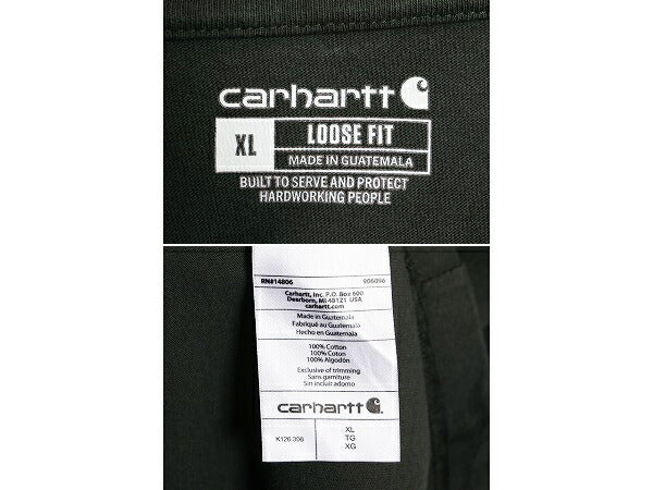カーハート ポケット付き 長袖 Tシャツ メンズ XL 古着 CARHARTT ロンT ワンポイント ポケT ロゴT ヘビーウェイト コットン 大きいサイズ