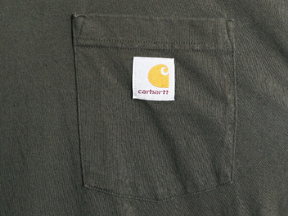 カーハート ポケット付き 長袖 Tシャツ メンズ XL 古着 CARHARTT ロンT ワンポイント ポケT ロゴT ヘビーウェイト コットン 大きいサイズ