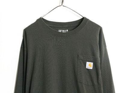 カーハート ポケット付き 長袖 Tシャツ メンズ XL 古着 CARHARTT ロンT ワンポイント ポケT ロゴT ヘビーウェイト コットン 大きいサイズ