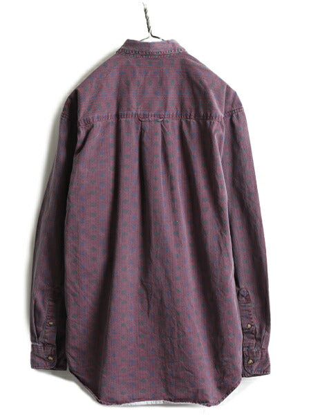 80s ■ エディーバウアー ストライプ 総柄 長袖 シャツ ( メンズ M ) Eddie Bauer 80年代 ビンテージ 黒タグ コットン ペイズリー デザイン
