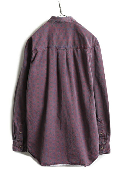 80s ■ エディーバウアー ストライプ 総柄 長袖 シャツ ( メンズ M ) Eddie Bauer 80年代 ビンテージ 黒タグ コットン ペイズリー デザイン