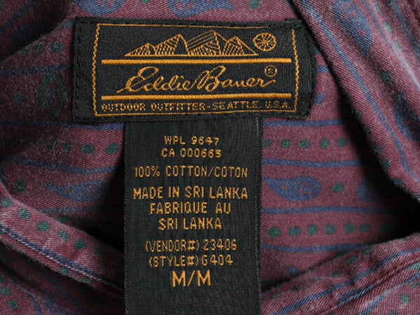 80s ■ エディーバウアー ストライプ 総柄 長袖 シャツ ( メンズ M ) Eddie Bauer 80年代 ビンテージ 黒タグ コットン ペイズリー デザイン