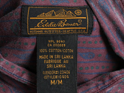 80s ■ エディーバウアー ストライプ 総柄 長袖 シャツ ( メンズ M ) Eddie Bauer 80年代 ビンテージ 黒タグ コットン ペイズリー デザイン