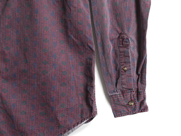 80s ■ エディーバウアー ストライプ 総柄 長袖 シャツ ( メンズ M ) Eddie Bauer 80年代 ビンテージ 黒タグ コットン ペイズリー デザイン