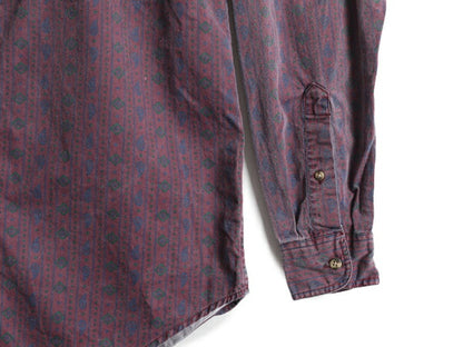 80s ■ エディーバウアー ストライプ 総柄 長袖 シャツ ( メンズ M ) Eddie Bauer 80年代 ビンテージ 黒タグ コットン ペイズリー デザイン