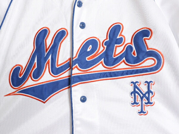 MLB オフィシャル TRUE FAN メッツ ベースボール シャツ メンズ L 古着 ゲームシャツ ユニフォーム メジャーリーグ 半袖シャツ 野球 重ね着