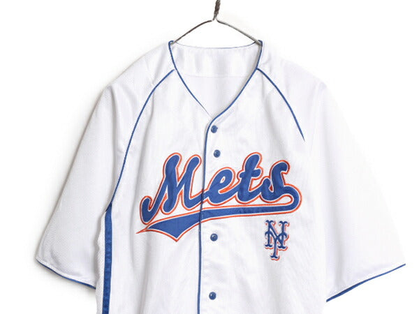 MLB オフィシャル TRUE FAN メッツ ベースボール シャツ メンズ L 古着 ゲームシャツ ユニフォーム メジャーリーグ 半袖シャツ 野球 重ね着