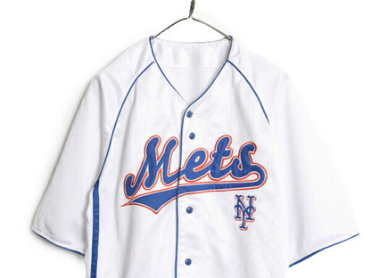 MLB オフィシャル TRUE FAN メッツ ベースボール シャツ メンズ L 古着 ゲームシャツ ユニフォーム メジャーリーグ 半袖シャツ 野球 重ね着