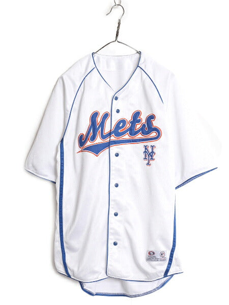 MLB オフィシャル TRUE FAN メッツ ベースボール シャツ メンズ L 古着 ゲームシャツ ユニフォーム メジャーリーグ 半袖シャツ 野球 重ね着